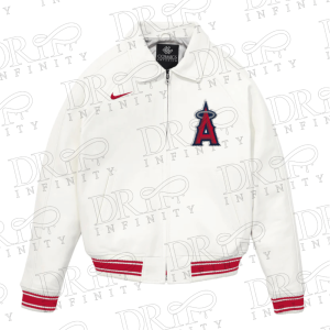 Angels White Leather Varsity Jacket